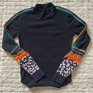 Free People Switch It Up Cuff Thermal Tee Size M Black
